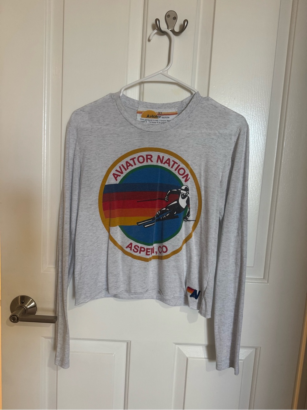 Aviator Nation Heather Gray Long Sleeve with Retro Ski Graphic